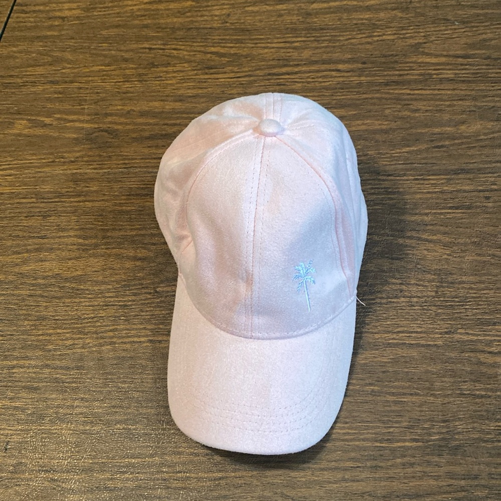 Baseball cap pink one size palm tree embroidery. NWT